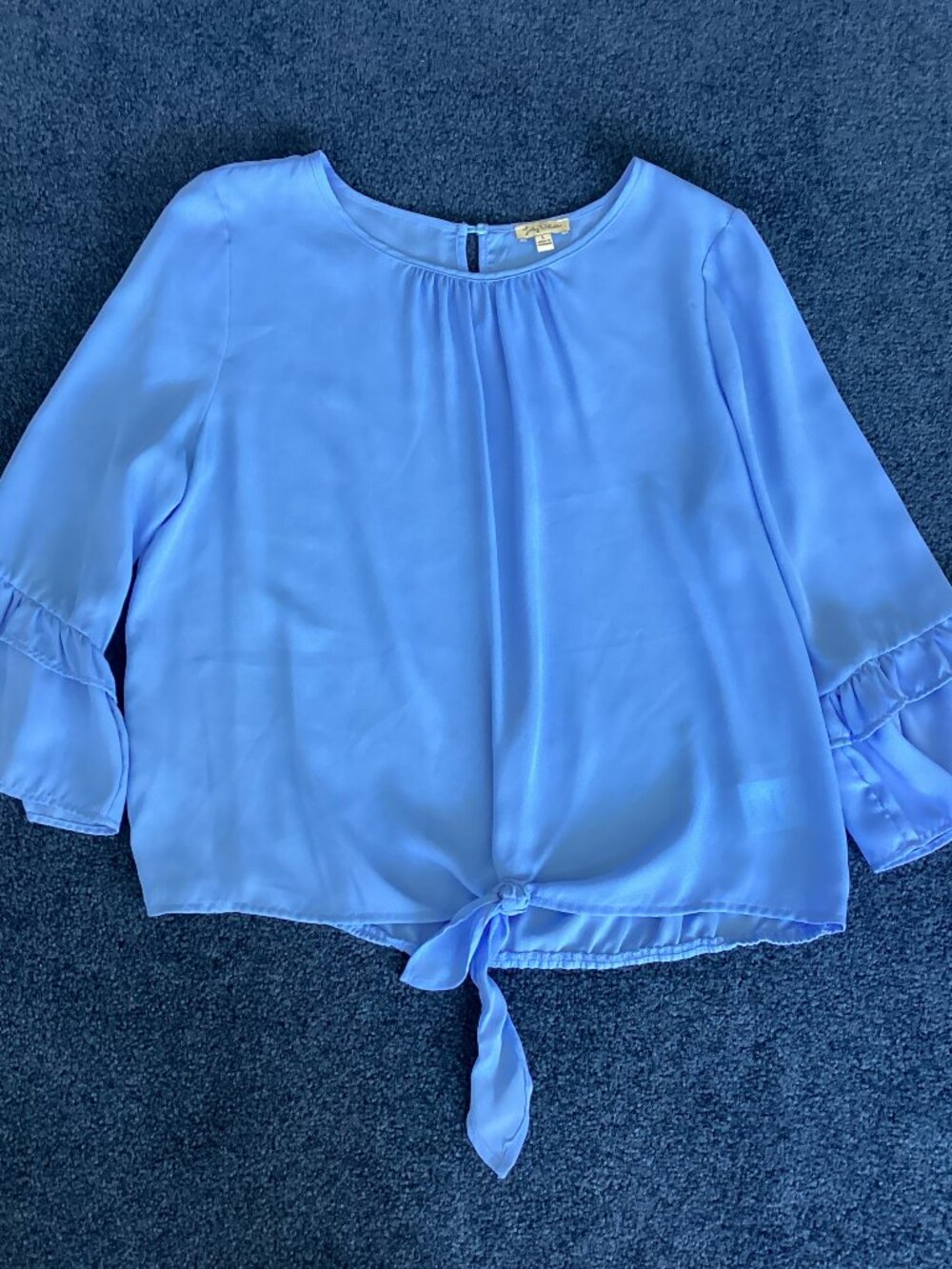 Lily White Blue Tie Front Blouse - Large